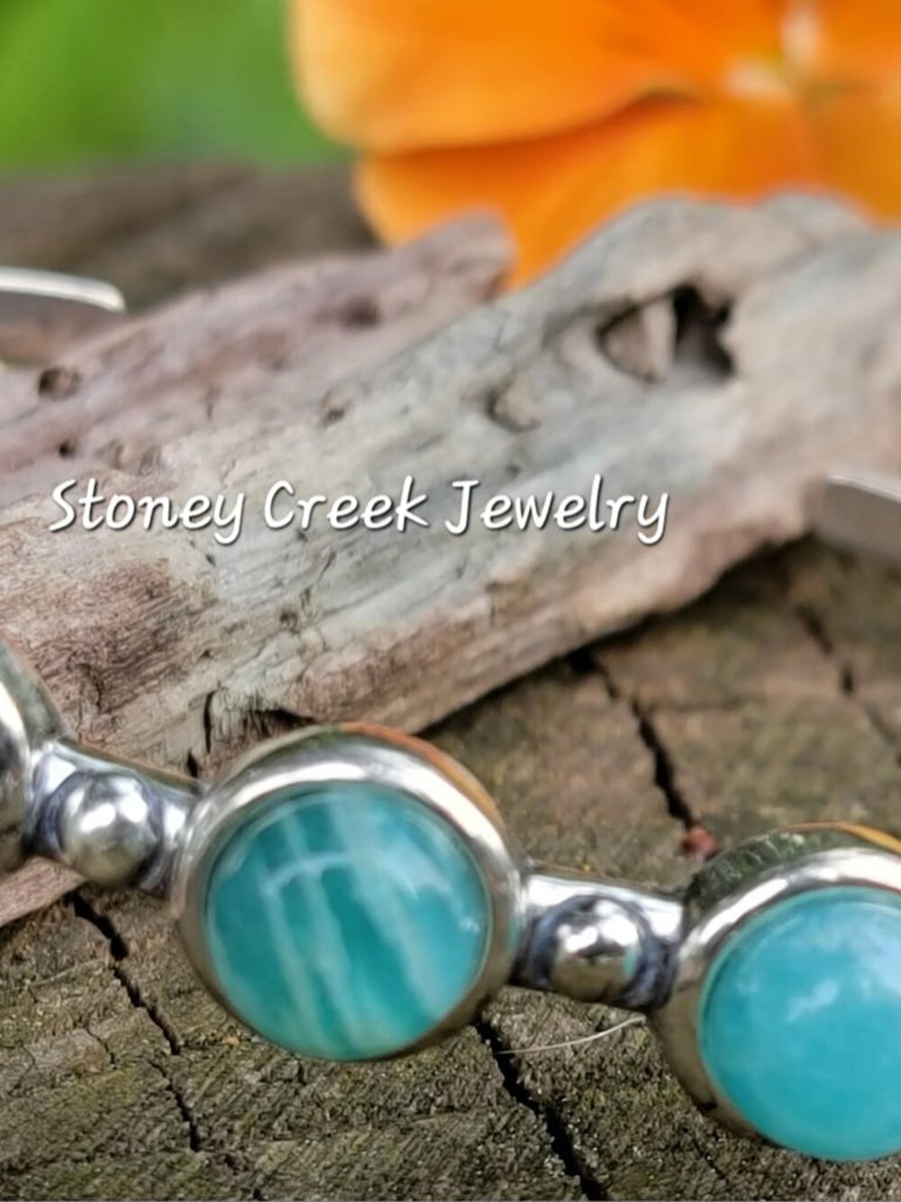 Handmade Amazonite .925 Sterling Silver Cuff Bracelet 6" Boho Artisan